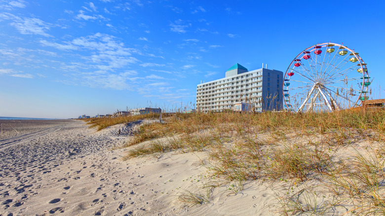 Beach and Ferris wheel near the Carolina Beach boardwalk
