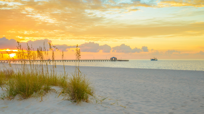 The beach at Gulfport, Mississippi, during sunset