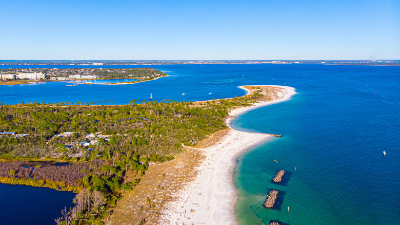 An aerial view of St. Andrew Park Beach in Panama City, Florida