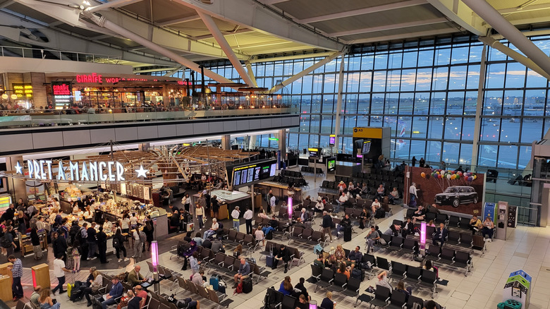 A busy Terminal 5 at London Heathrow Airport