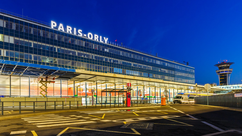 Paris-Orly entrance in the evening