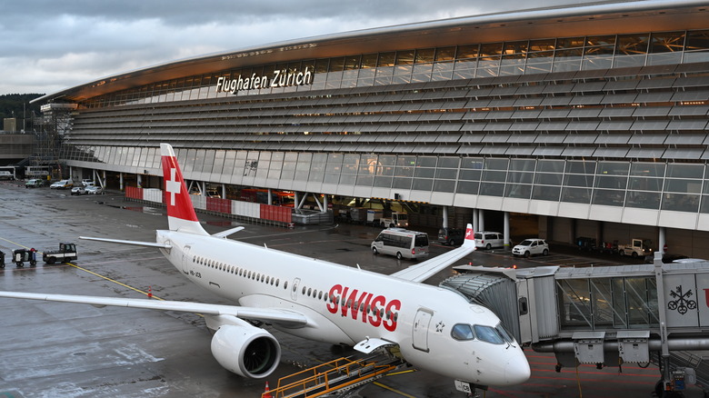 Swiss International Airlines plane parked at Zurich Airport