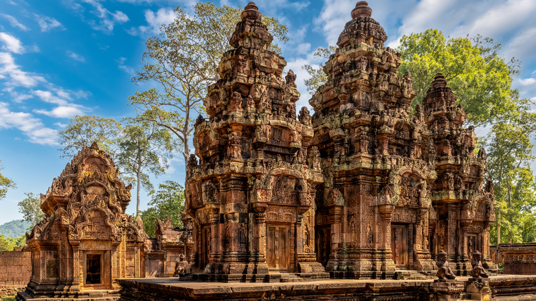 Columns in Banteay Srei in Cambodia