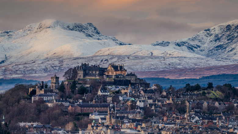 Stirling Castle with mountains in background