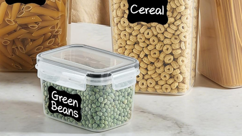 Containers of dried goods in the Vtopmart Airtight Food Storage Containers.