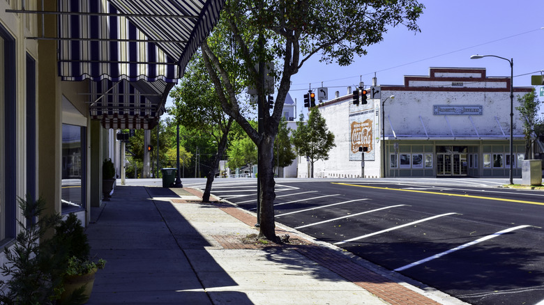 Buildings, trees, and historic downtown architecture in Quincy Florida on a sunny day