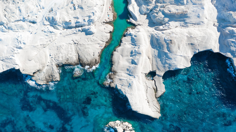 The White chalk cliffs of Sarakiniko, Milos island.