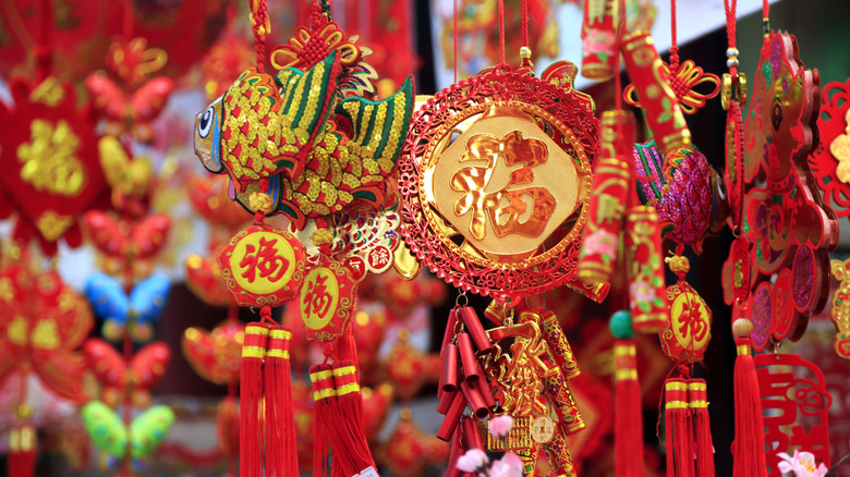 Chinese Lunar New year ornaments for sale in Manhattan, Chinatown.