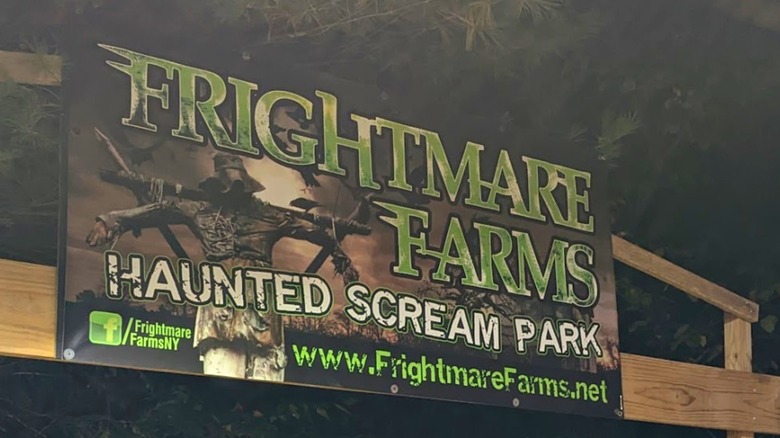 Wooden sign outside the Frightmare Farms entrance in New York