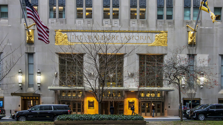 Grand entrance to The Waldorf Astoria New York in Midtown Manhattan