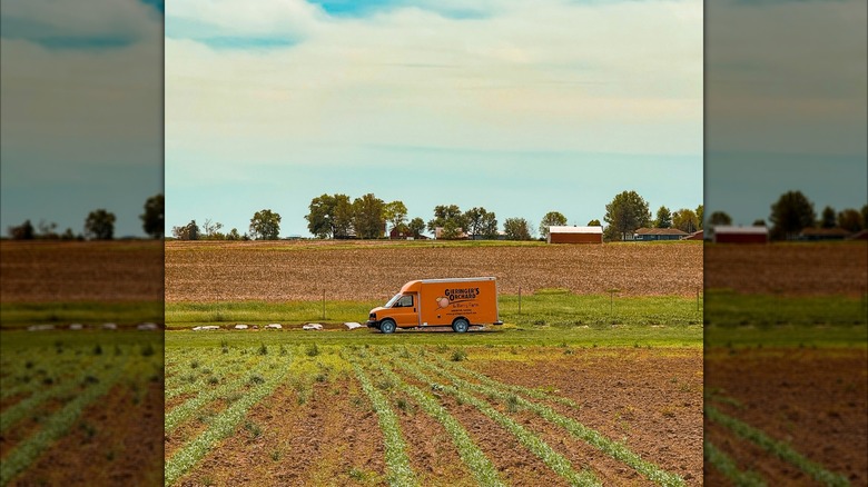 View of a van at an orchard in Kansas