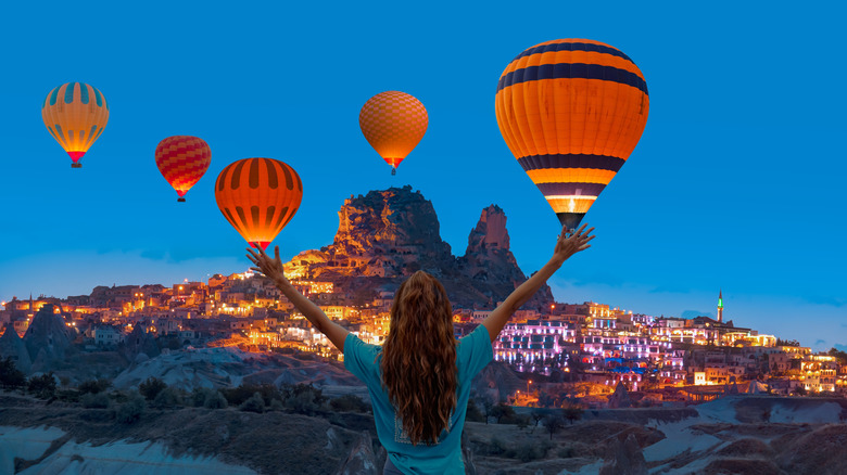 Turkey hot air balloons at night