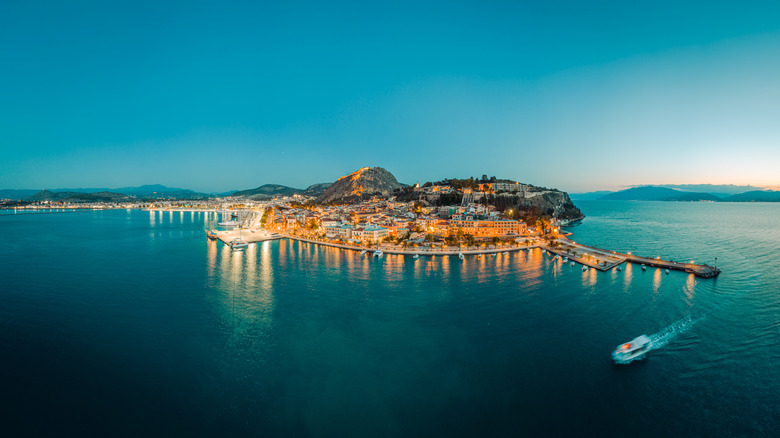 Evening shot of Nafplio from the air