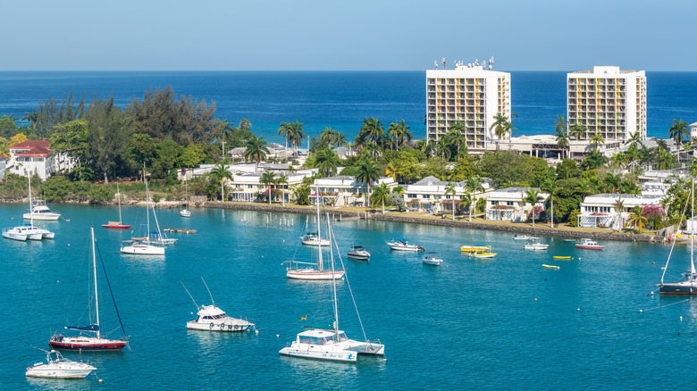 Aerial view of Montego Bay, Jamaica, with yachts
