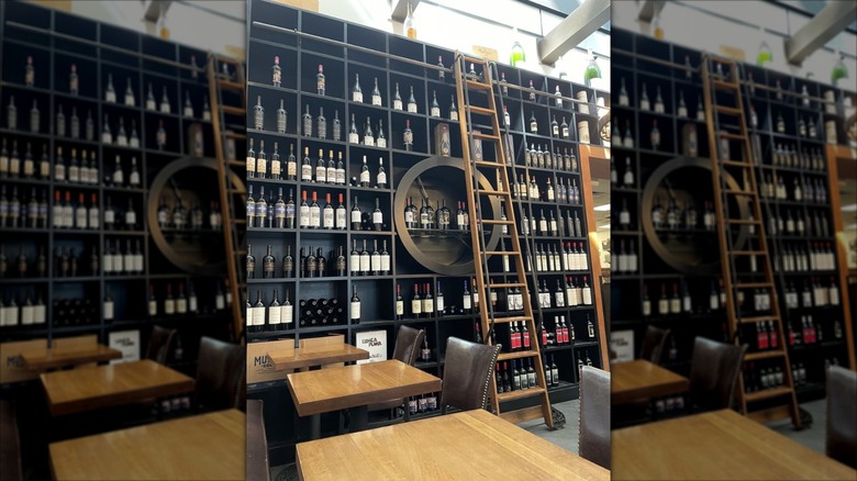 Ladder up to wine shelves