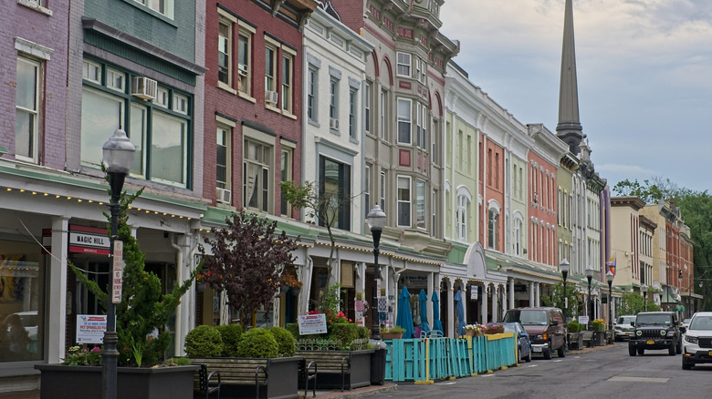 Colorful storefronts and buildings in downtown Kingston, New York