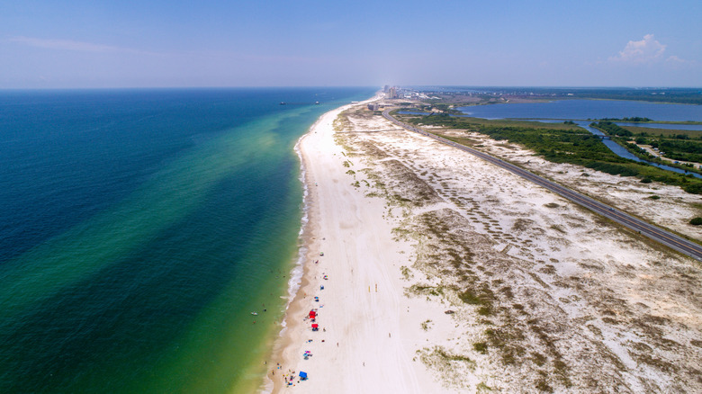 Aerial view of the beach at Gulf Shores in Gulf Shores, Alabama