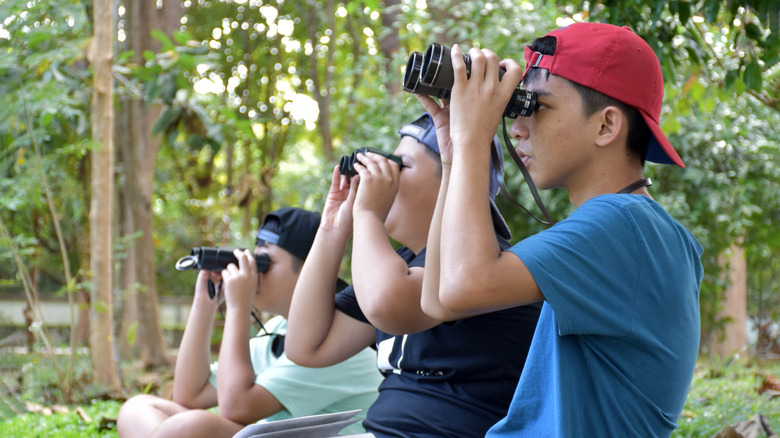 people birdwatching with binoculars