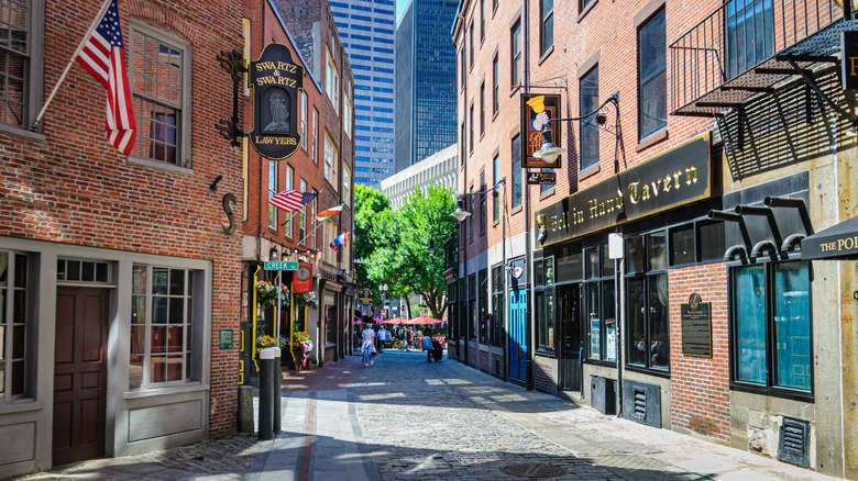 A cobblestone street in Boston, Massachusetts