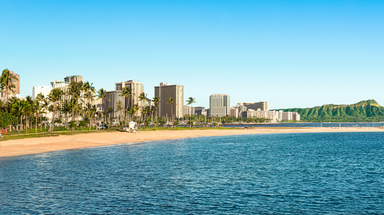 Waikiki Beach with Diamond Head in the distance on Oahu