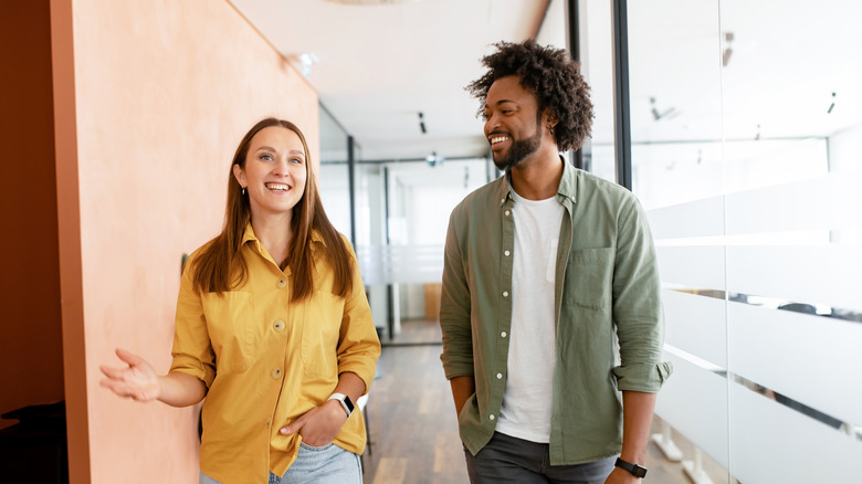 Two people talking