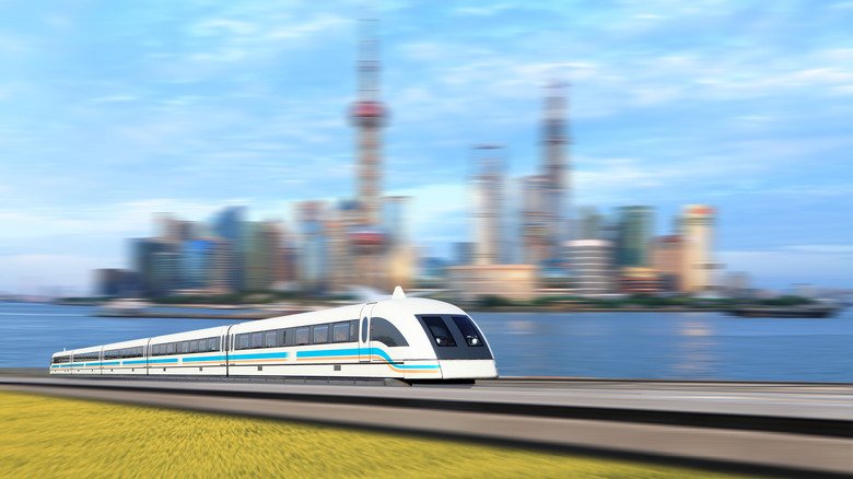 A high-speed train passing by Shanghai