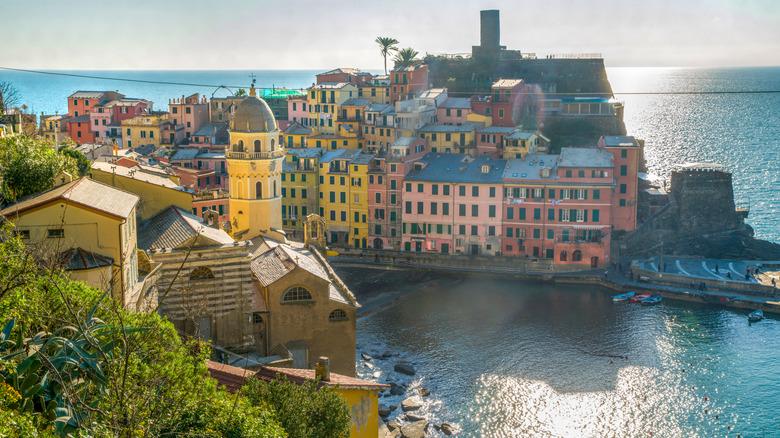 An aerial view of Vernazza on the Liguria Coast.
