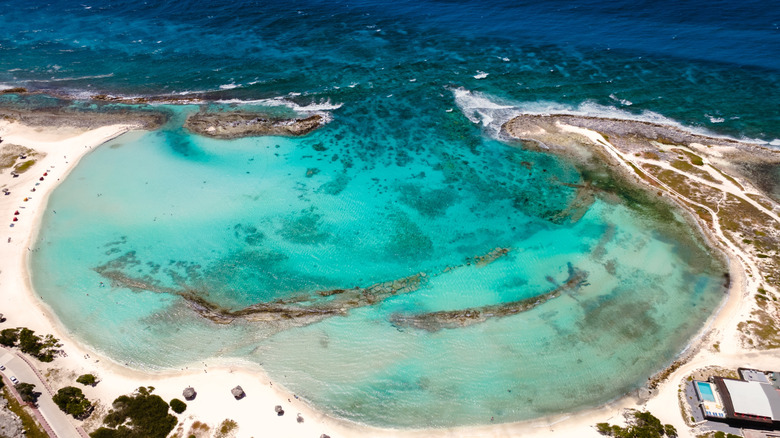 Aerial view of Baby Beach in San Nicolas Zuid, Aruba.