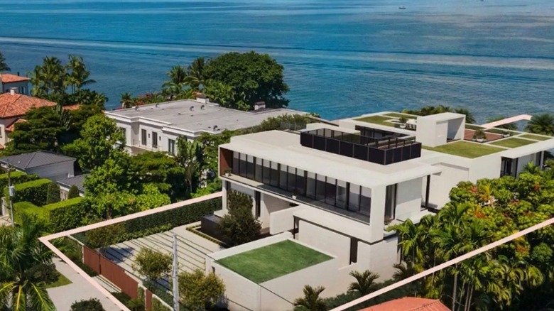 Aerial view of David and Victoria Beckham's Miami Beach home with rooftop deck