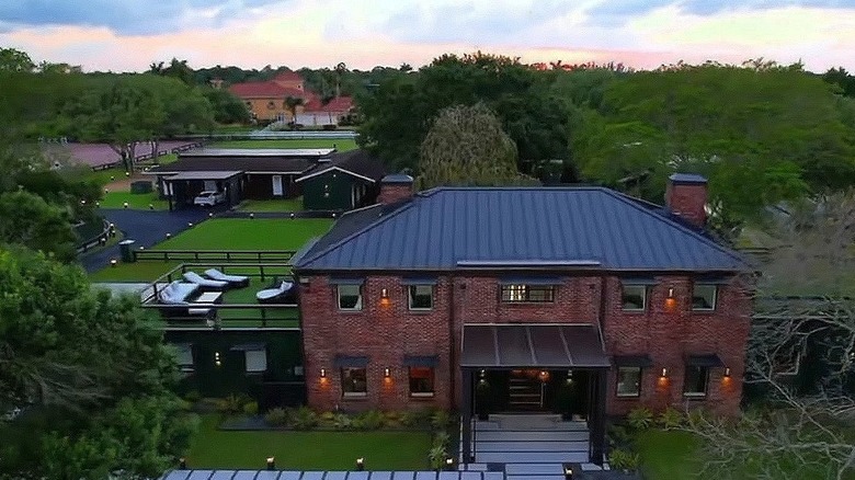 Aerial view of Gisele Bunchen's red brick Southwest Ranches, Florida home