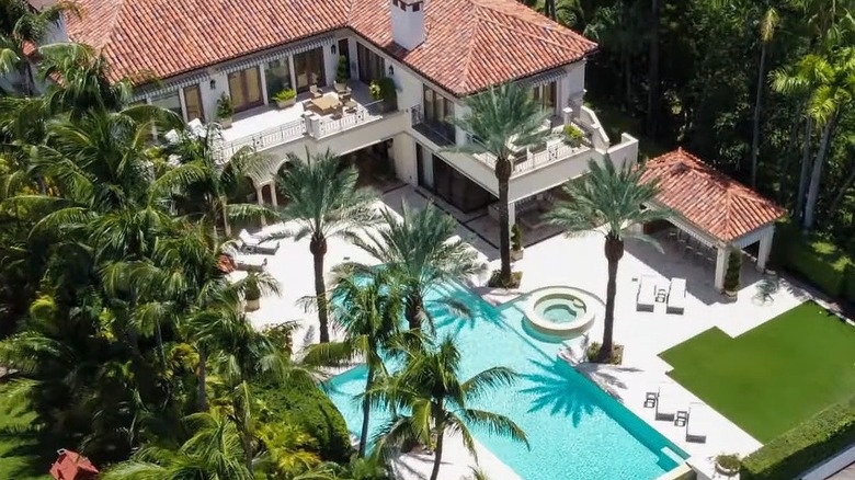 Aerial exterior view of Jennifer Lopez's home on Star Island, Miami Beach, Florida