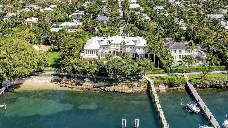 Aerial view of Sylvester Stallone's waterfront Palm Beach, Florida estate
