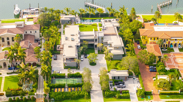 Aerial view of Tom Brady's mansion on Indian Creek Island in Miami, Florida