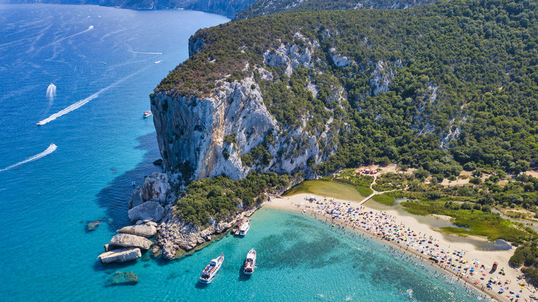 Aerial view of a turquoise beach in Sardinia