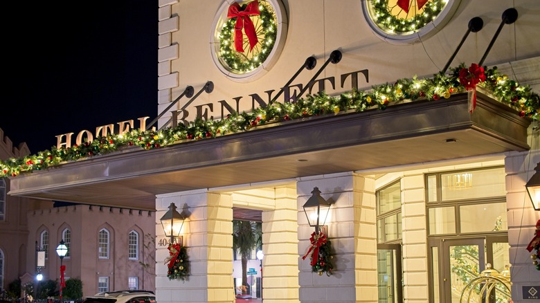 Festive entrance to a hotel
