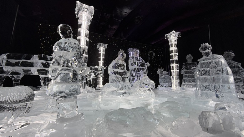 The ice sculpture nativity scene in the ICE! Christmas attraction