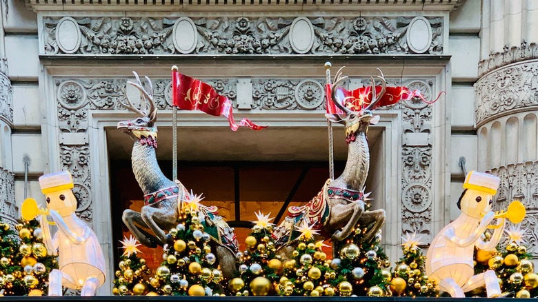 The grand decor above the Peninsula Hotel's entrance in NYC