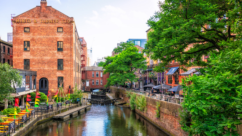 Manchester, UK - A view along Canal Street on a bright sunny day