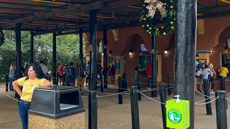 People waiting in line at Busch Gardens Tampa during the Christmas season