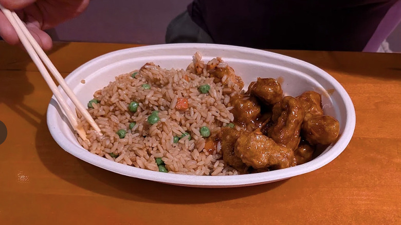 View of a bowl of Asian rice and chicken at Busch Gardens
