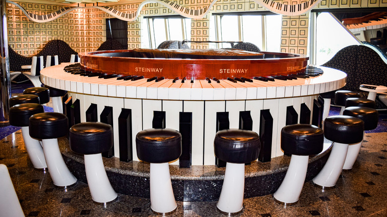 View inside the Piano Bar on the Carnival Liberty cruise ship, where guests can purchase alcohol for an added fee