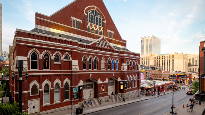 Exterior view of the historic Ryman Auditorium just off Broadway in Nashville, Tennessee