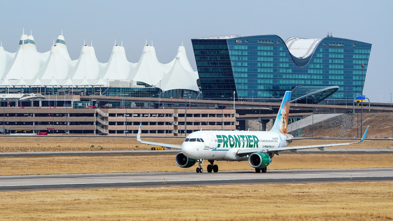 irbus A320 Sammy the Squirrel operated by Frontier taxis on October 17, 2020 at Denver International Airport