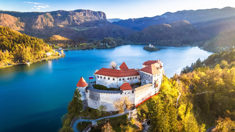 Bled Castle sitting above famous Lake Bled in Slovenia