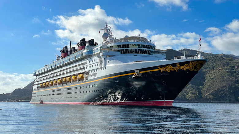 AVALON, CA - OCTOBER 26: Views of the Disney Wonder cruise ship at Avalon harbor on October 26, 2022