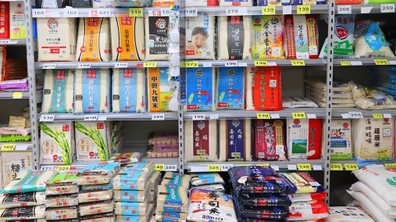 Varieties of rice in a Taiwan grocery store