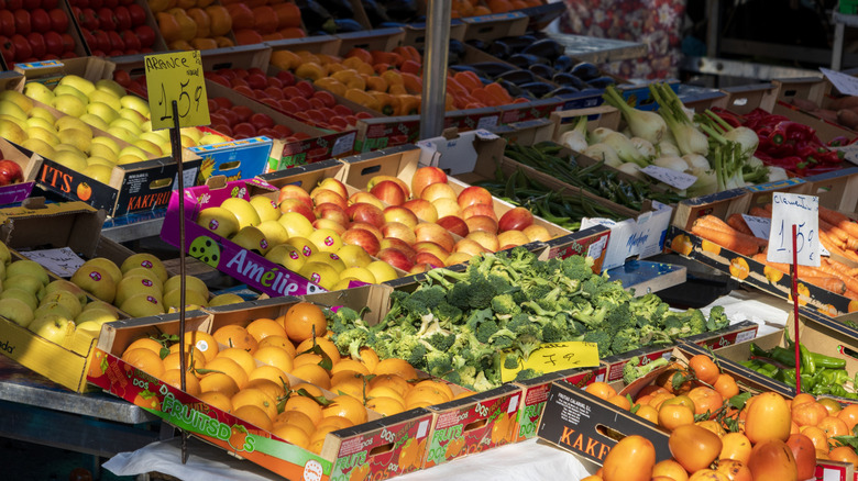 Fruit and vegetabls at an outdoor market in Milan, Italy