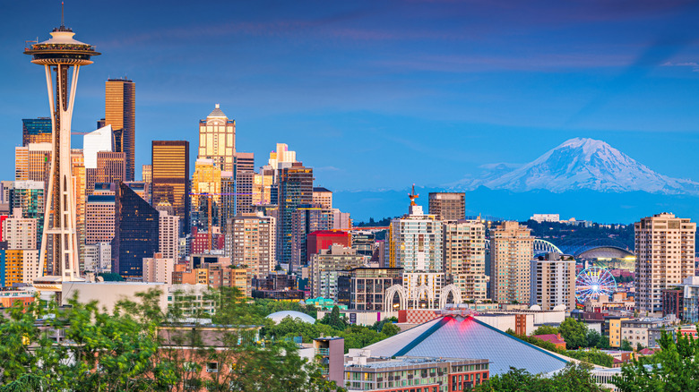 Downtown Seattle, with Mount Everest in the background