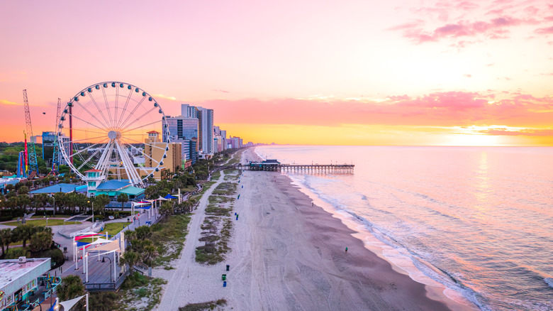 Myrtle Beach's oceanfront at sunset