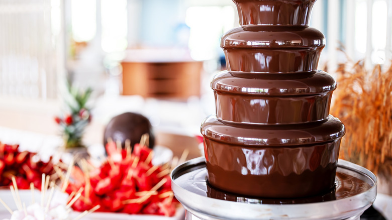 Chocolate buffet featuring a chocolate fountain